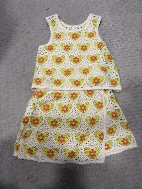 Zara Kids Crochet Heart Motif Set in Cream, Lime and Orange